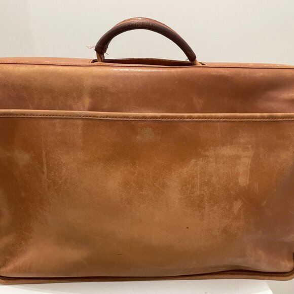 Vintage Coach Tan Leather Laptop Briefcase Messenger Bag Unisex Crossbody Strap - Picture 3 of 14